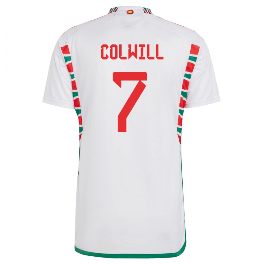 Uomo Maglia Galles Joel Colwill #7 Bianco Kit Gara Away 22-24 Maglietta