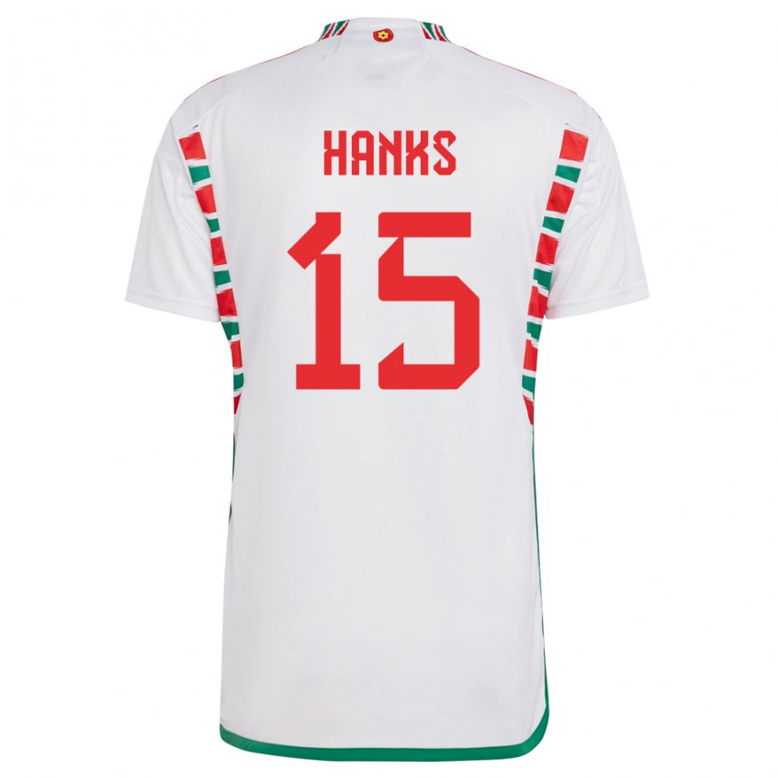 Uomo Maglia Galles Justin Hanks #15 Bianco Kit Gara Away 22-24 Maglietta