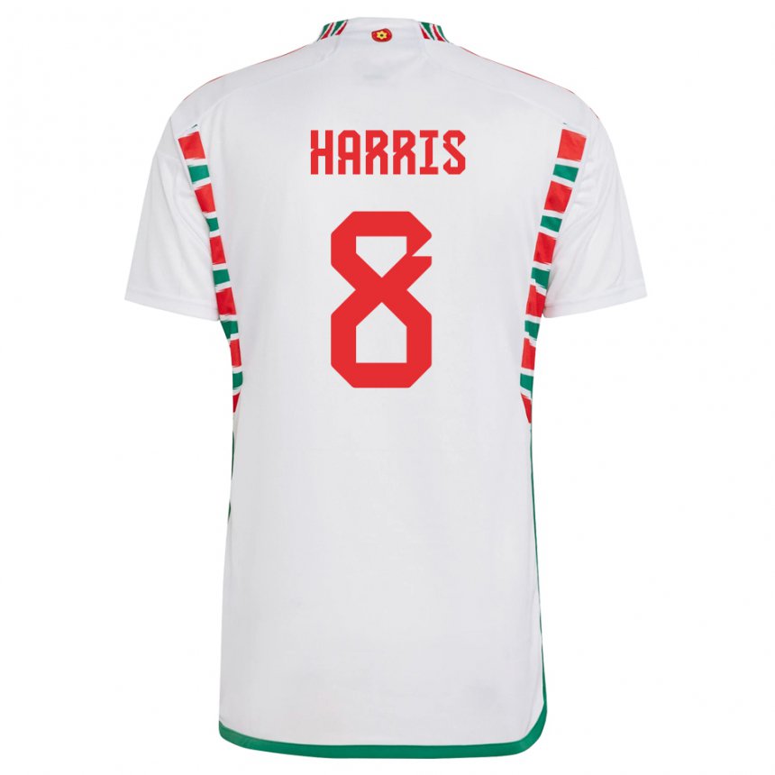 Uomo Maglia Galles Luke Harris #8 Bianco Kit Gara Away 22-24 Maglietta