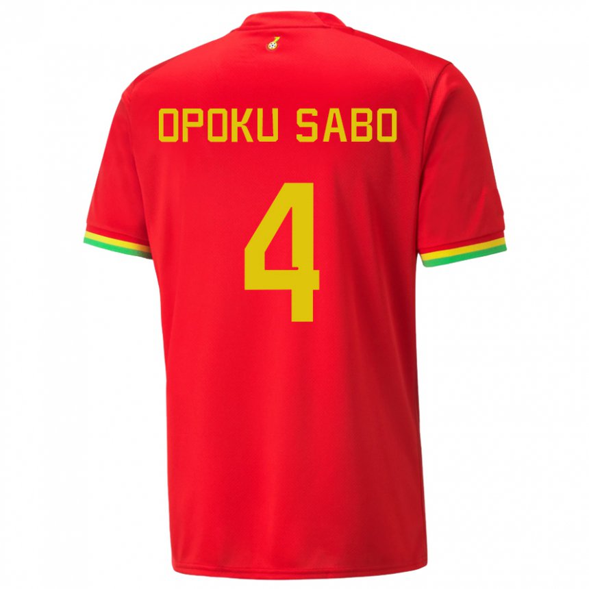 Uomo Maglia Ghana Alex Opoku Sabo #4 Rosso Kit Gara Away 22-24 Maglietta