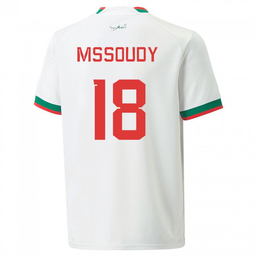 Uomo Maglia Marocco Sanaa Mssoudy #18 Bianco Kit Gara Away 22-24 Maglietta