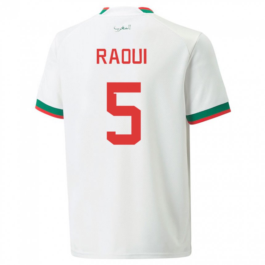 Uomo Maglia Marocco Oussama Raoui #5 Bianco Kit Gara Away 22-24 Maglietta