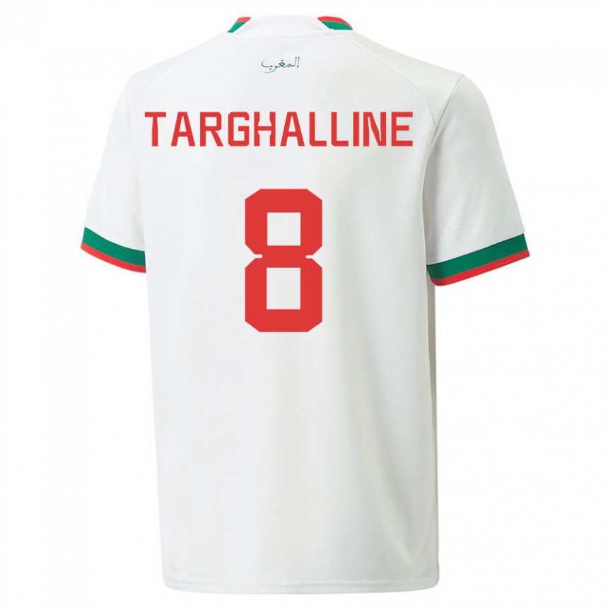Uomo Maglia Marocco Oussama Targhalline #8 Bianco Kit Gara Away 22-24 Maglietta