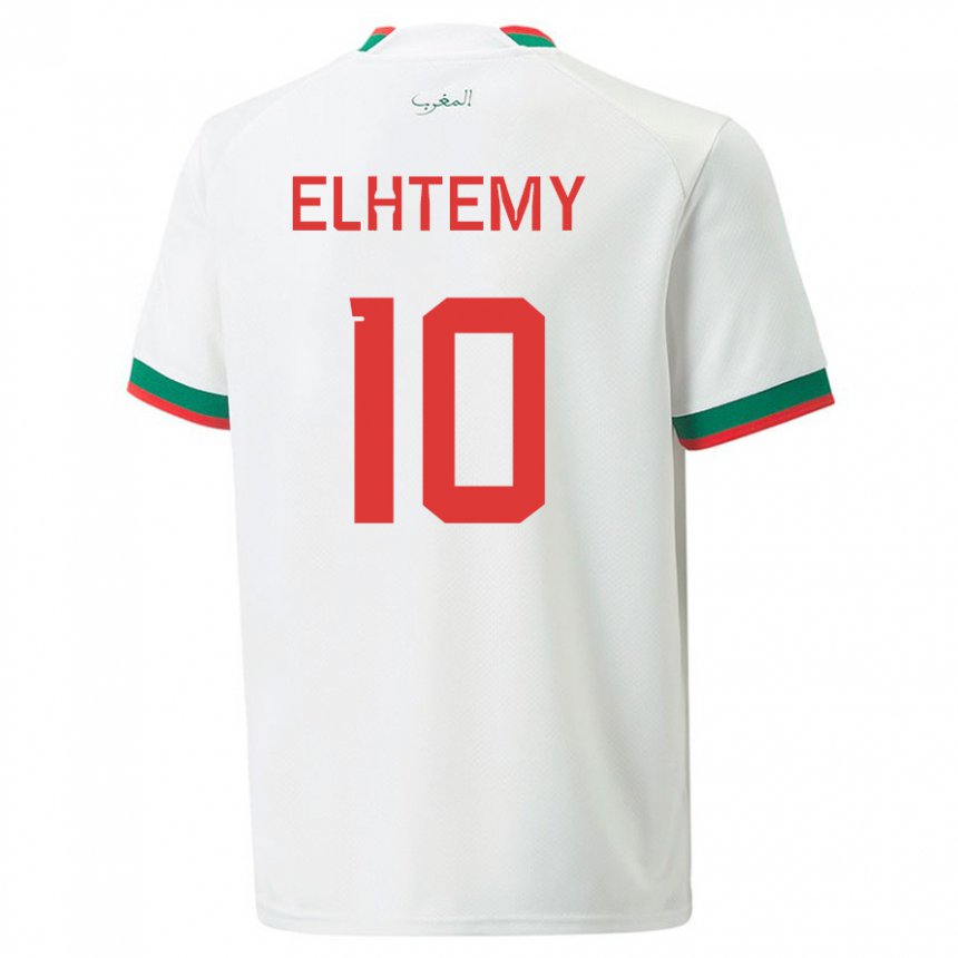 Uomo Maglia Marocco Mountassir Elhtemy #10 Bianco Kit Gara Away 22-24 Maglietta