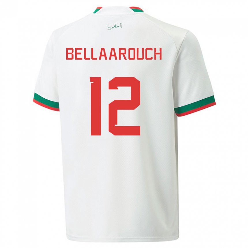 Uomo Maglia Marocco Alaa Bellaarouch #12 Bianco Kit Gara Away 22-24 Maglietta