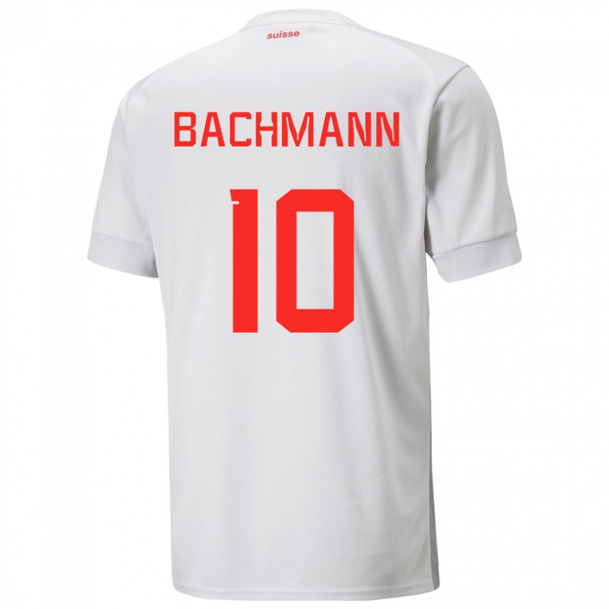 Donna Maglia Svizzera Ramona Bachmann #10 Bianco Kit Gara Away 22-24 Maglietta