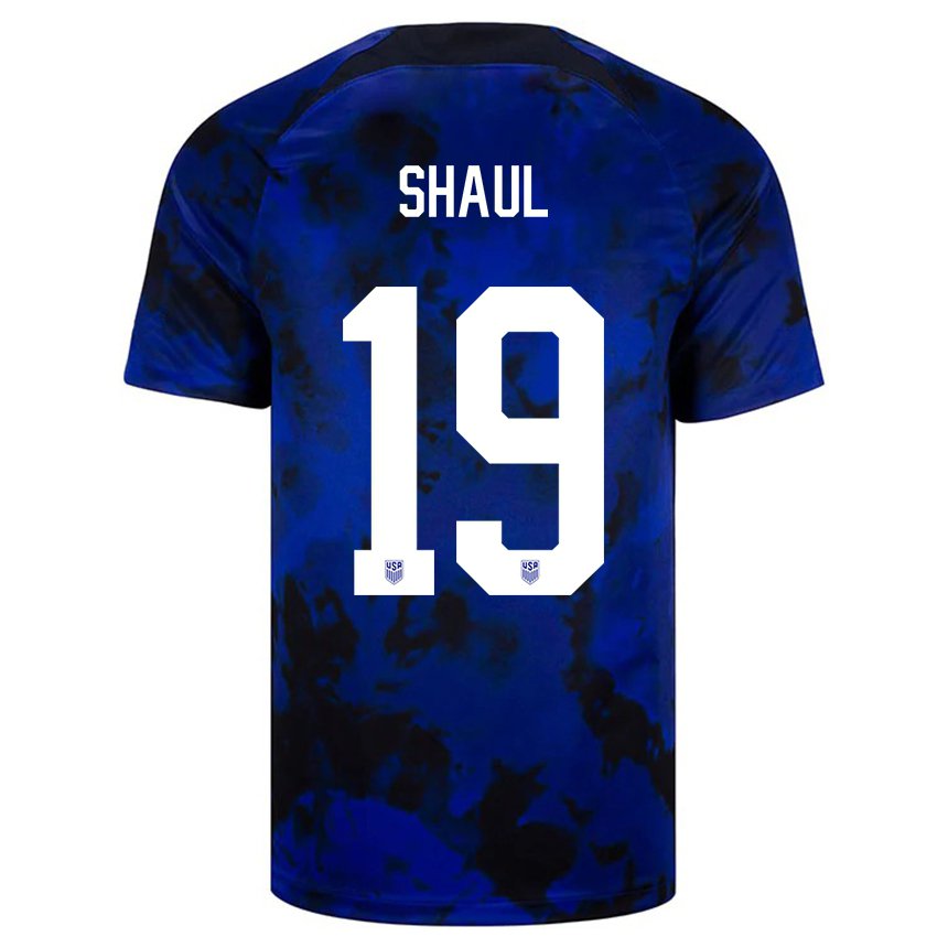 Donna Maglia Stati Uniti Ian Shaul #19 Blu Reale Kit Gara Away 22-24 Maglietta