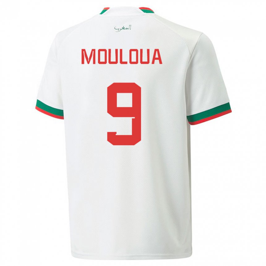 Donna Maglia Marocco Ayoub Mouloua #9 Bianco Kit Gara Away 22-24 Maglietta