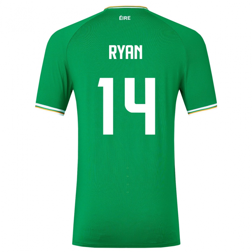 Uomo Maglia Irlanda John Ryan #14 Verde Kit Gara Home 24-26 Maglietta