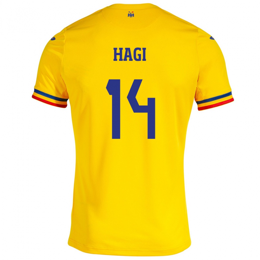 Uomo Maglia Romania Ianis Hagi #14 Giallo Kit Gara Home 24-26 Maglietta