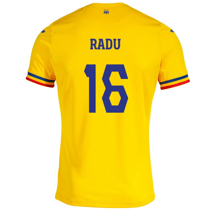 Uomo Maglia Romania Andrei Radu #16 Giallo Kit Gara Home 24-26 Maglietta
