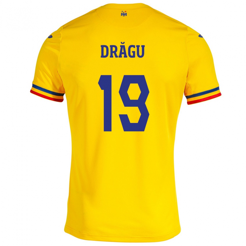 Uomo Maglia Romania Denis Drăguş #19 Giallo Kit Gara Home 24-26 Maglietta