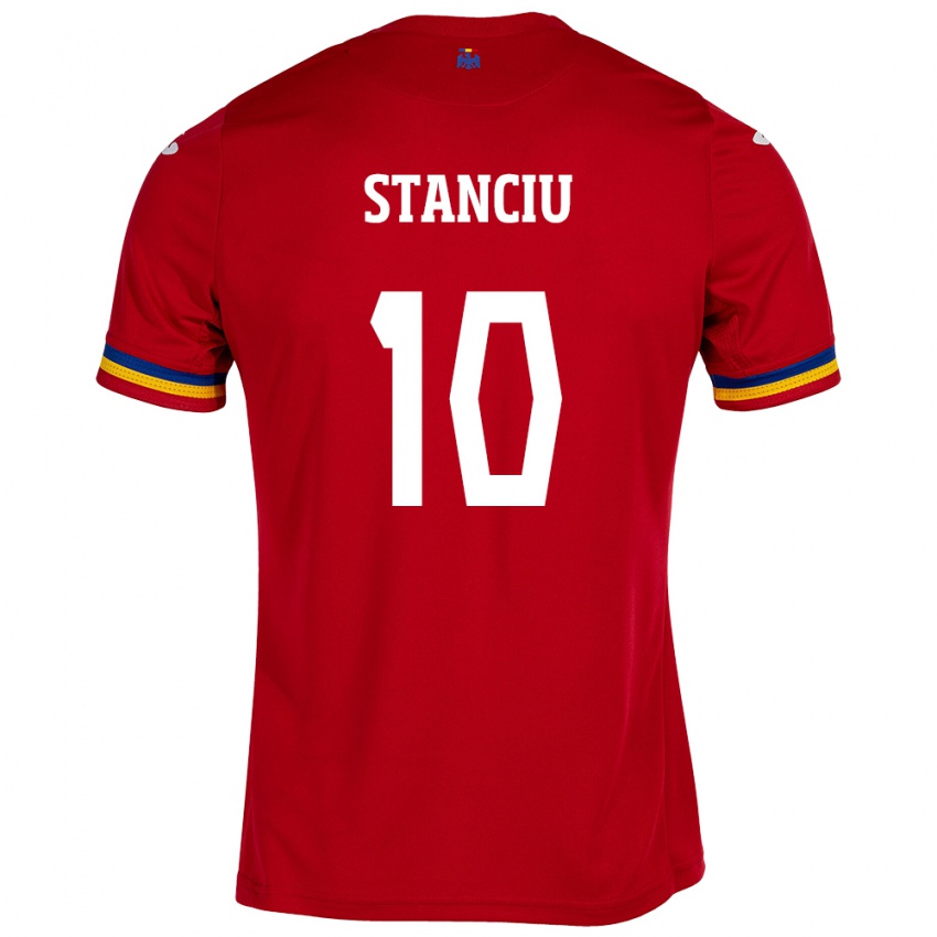 Uomo Maglia Romania Nicolae Stanciu #10 Rosso Kit Gara Away 24-26 Maglietta