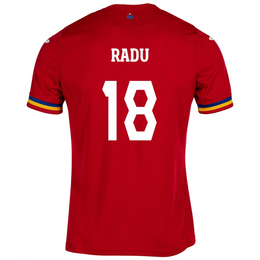 Uomo Maglia Romania Denis Radu #18 Rosso Kit Gara Away 24-26 Maglietta