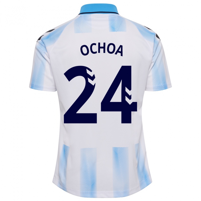 Bambino Maglia Aarón Ochoa #24 Bianco Blu Kit Gara Home 2023/24 Maglietta