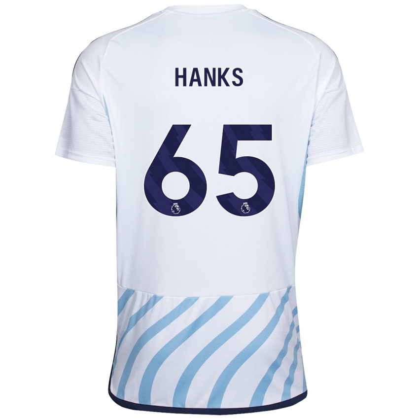 Bambino Maglia Justin Hanks #65 Bianco Blu Kit Gara Away 2023/24 Maglietta