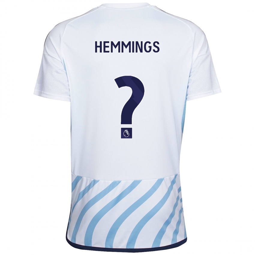 Bambino Maglia George Hemmings #0 Bianco Blu Kit Gara Away 2023/24 Maglietta