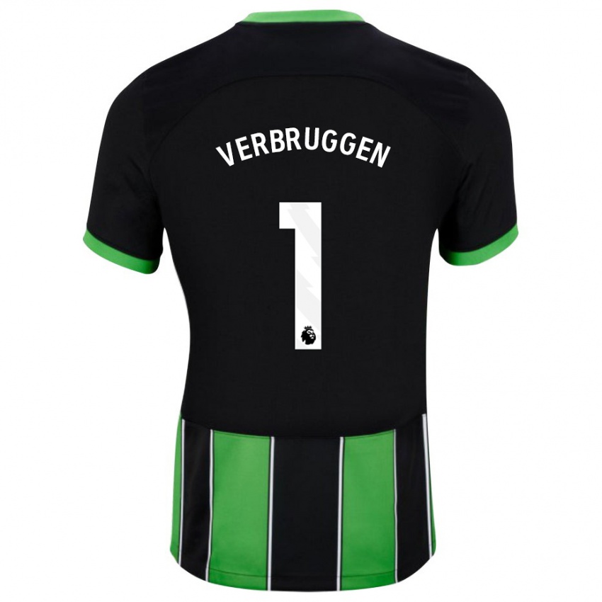Uomo Maglia Bart Verbruggen #1 Nero Verde Kit Gara Away 2023/24 Maglietta