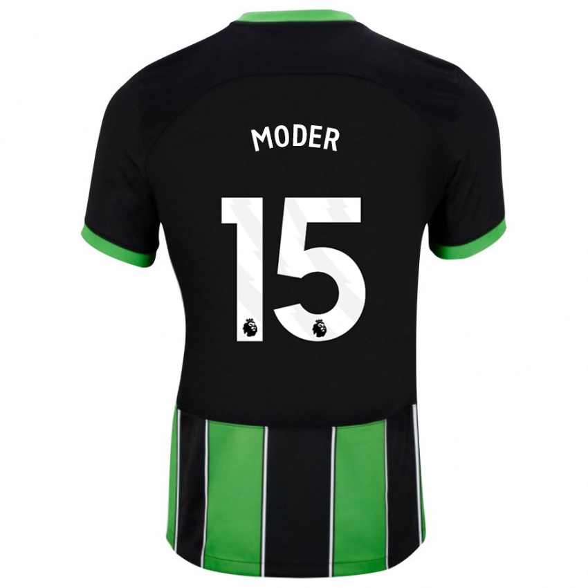 Uomo Maglia Jakub Moder #15 Nero Verde Kit Gara Away 2023/24 Maglietta
