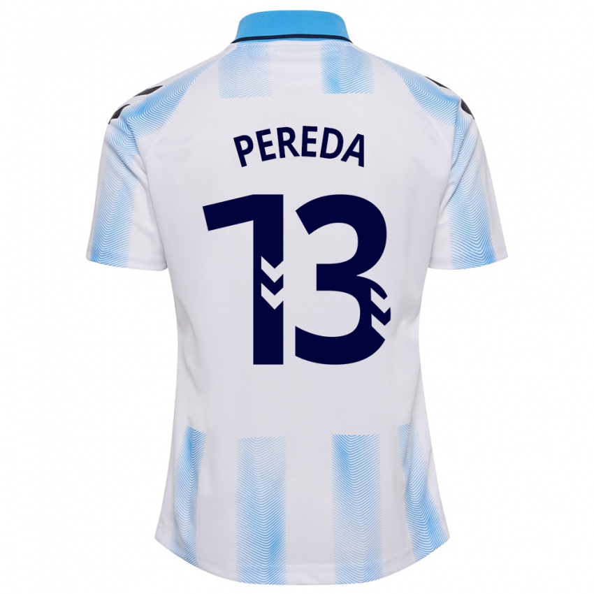 Donna Maglia Adrián Pereda #13 Bianco Blu Kit Gara Home 2023/24 Maglietta