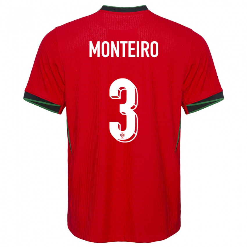 Bambino Maglia Portogallo Diogo Monteiro #3 Rosso Kit Gara Home 24-26 Maglietta