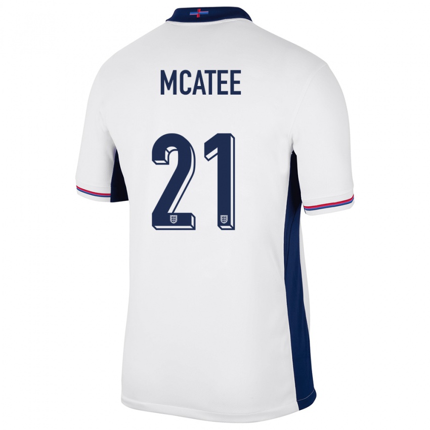 Bambino Maglia Inghilterra James Mcatee #21 Bianco Kit Gara Home 24-26 Maglietta