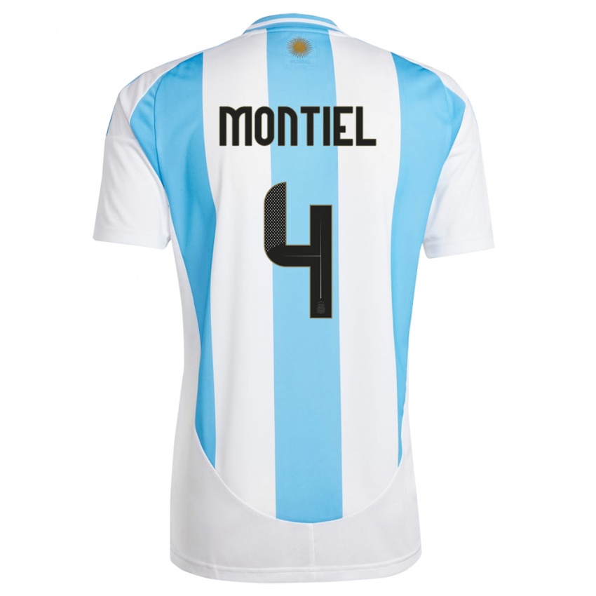 Bambino Maglia Argentina Gonzalo Montiel #4 Bianco Blu Kit Gara Home 24-26 Maglietta