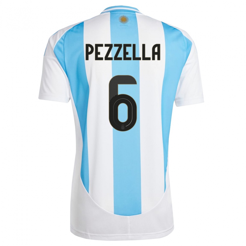 Bambino Maglia Argentina German Pezzella #6 Bianco Blu Kit Gara Home 24-26 Maglietta