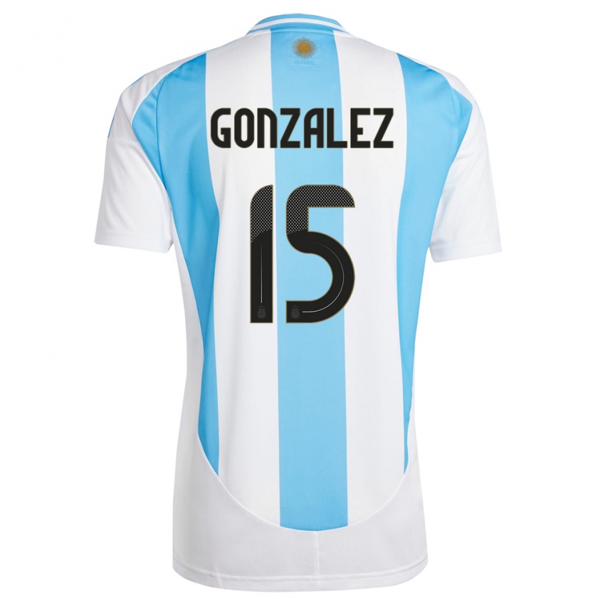 Bambino Maglia Argentina Nicolas Gonzalez #15 Bianco Blu Kit Gara Home 24-26 Maglietta