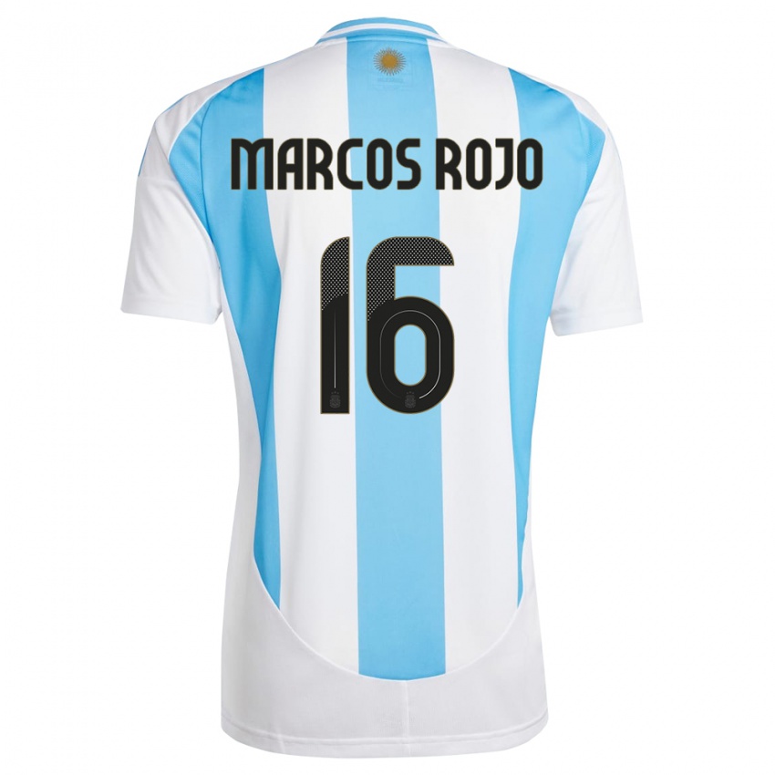 Bambino Maglia Argentina Marcos Rojo #16 Bianco Blu Kit Gara Home 24-26 Maglietta