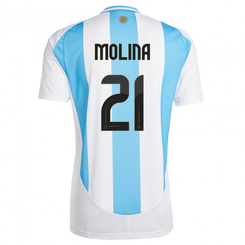 Bambino Maglia Argentina Nahuel Molina #21 Bianco Blu Kit Gara Home 24-26 Maglietta