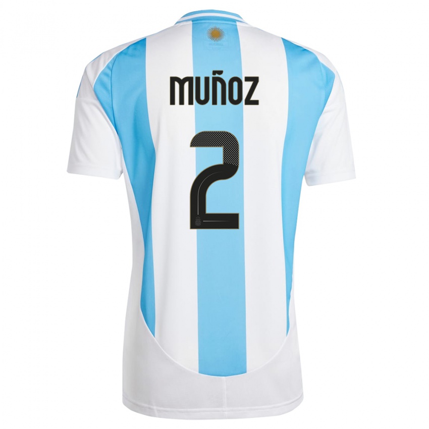 Bambino Maglia Argentina Luana Munoz #2 Bianco Blu Kit Gara Home 24-26 Maglietta