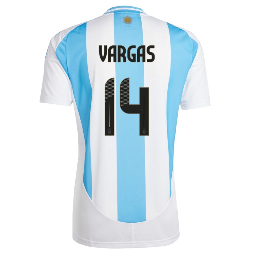 Bambino Maglia Argentina Agustina Vargas #14 Bianco Blu Kit Gara Home 24-26 Maglietta