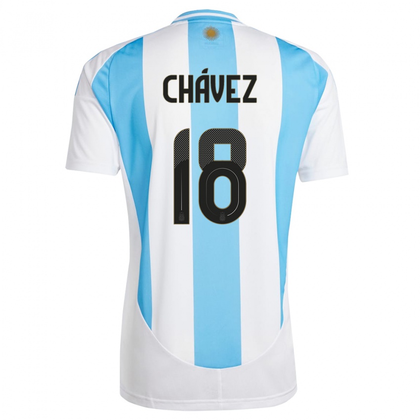 Bambino Maglia Argentina Gabriela Chavez #18 Bianco Blu Kit Gara Home 24-26 Maglietta