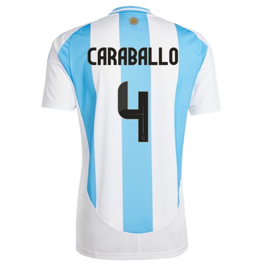 Bambino Maglia Argentina Brian Caraballo #4 Bianco Blu Kit Gara Home 24-26 Maglietta