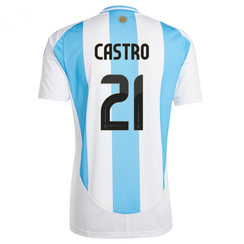 Bambino Maglia Argentina Santiago Castro #21 Bianco Blu Kit Gara Home 24-26 Maglietta