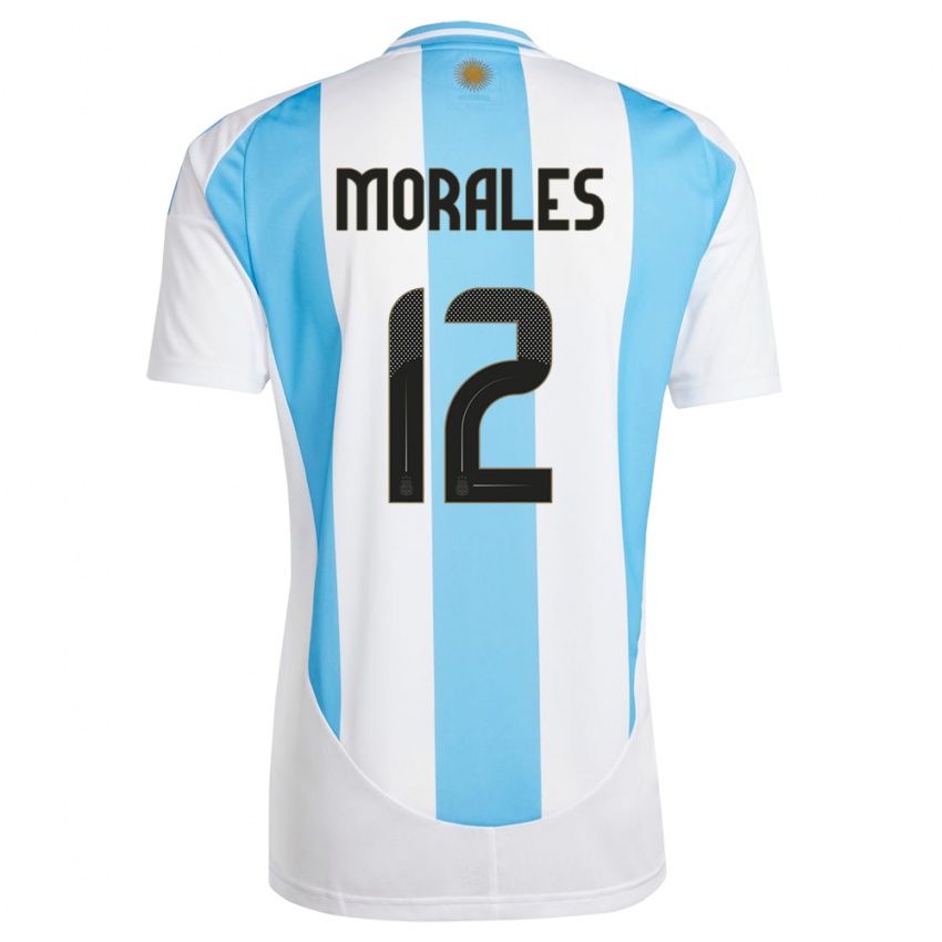 Bambino Maglia Argentina Lautaro Morales #12 Bianco Blu Kit Gara Home 24-26 Maglietta