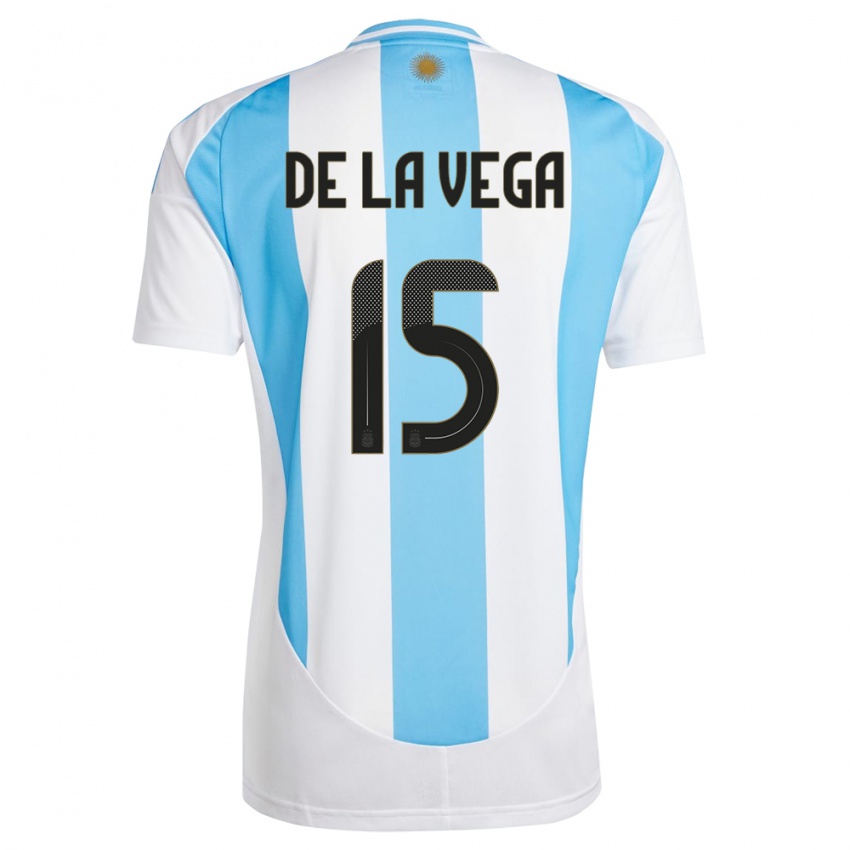Bambino Maglia Argentina Pedro De La Vega #15 Bianco Blu Kit Gara Home 24-26 Maglietta