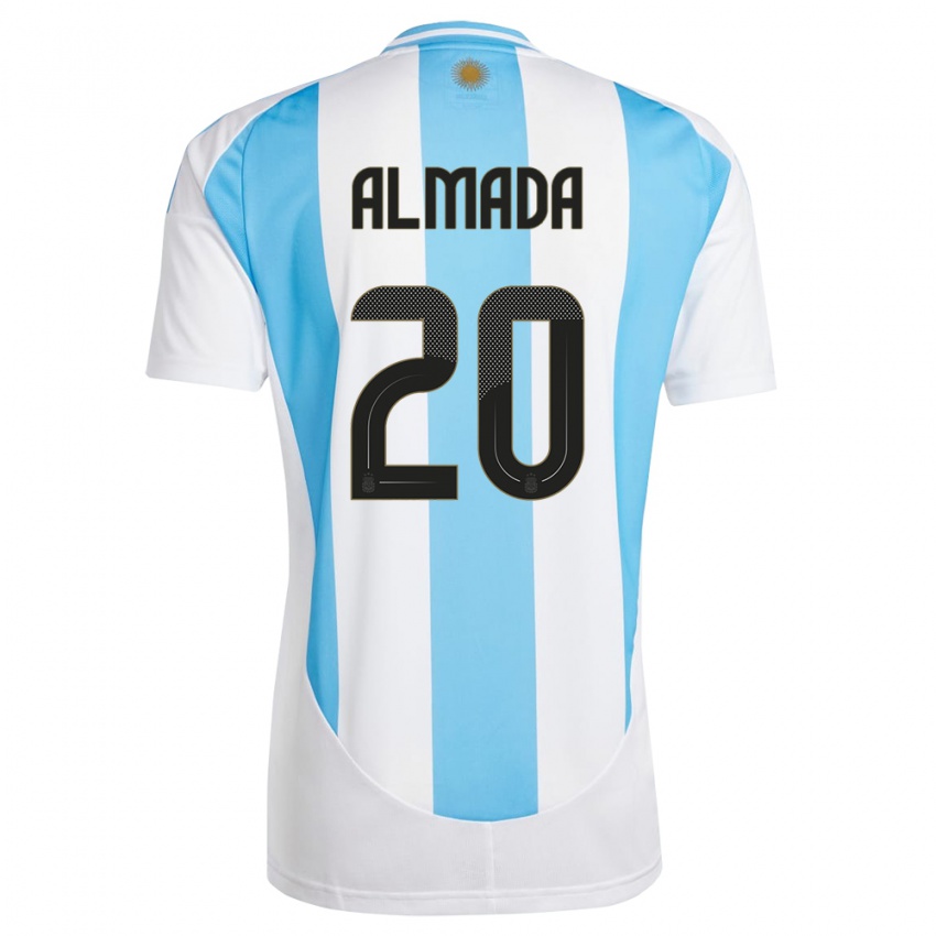 Bambino Maglia Argentina Thiago Almada #20 Bianco Blu Kit Gara Home 24-26 Maglietta