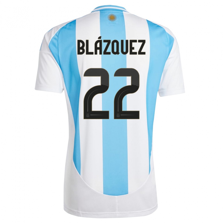 Bambino Maglia Argentina Joaquin Blazquez #22 Bianco Blu Kit Gara Home 24-26 Maglietta