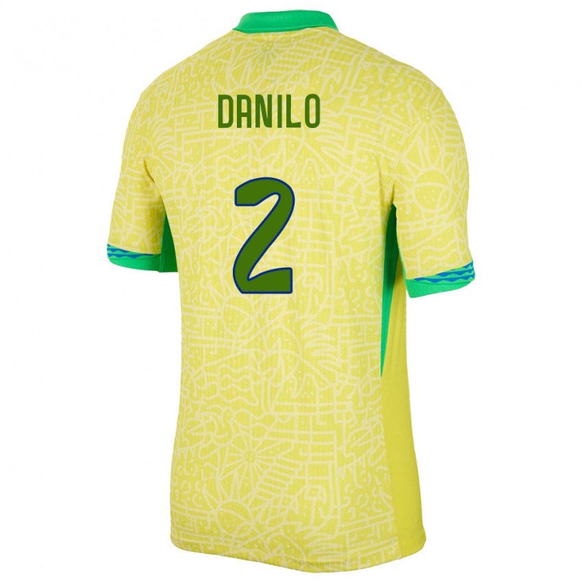 Bambino Maglia Brasile Danilo #2 Giallo Kit Gara Home 24-26 Maglietta