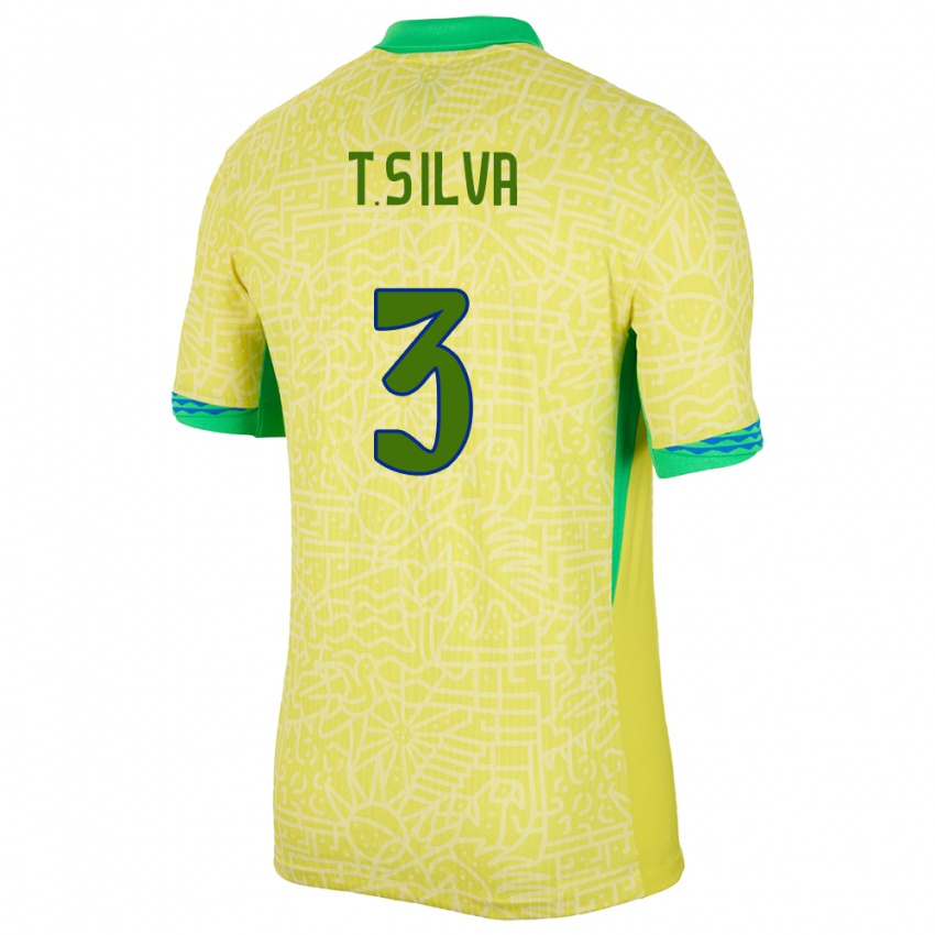 Bambino Maglia Brasile Thiago Silva #3 Giallo Kit Gara Home 24-26 Maglietta