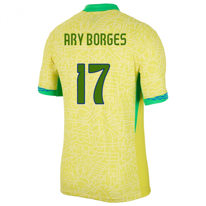 Bambino Maglia Brasile Ary Borges #17 Giallo Kit Gara Home 24-26 Maglietta