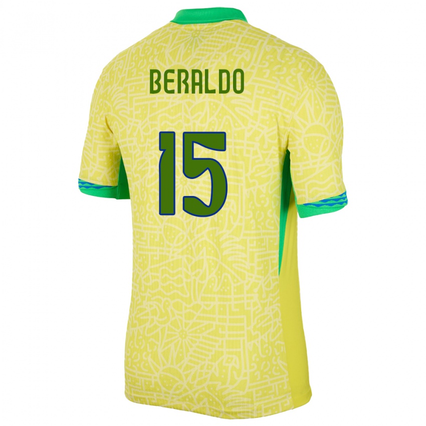 Bambino Maglia Brasile Lucas Beraldo #15 Giallo Kit Gara Home 24-26 Maglietta