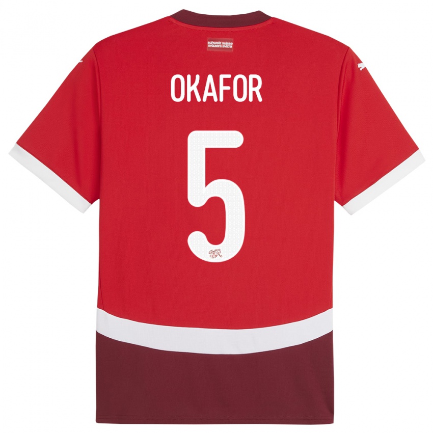 Bambino Maglia Svizzera Noah Okafor #5 Rosso Kit Gara Home 24-26 Maglietta