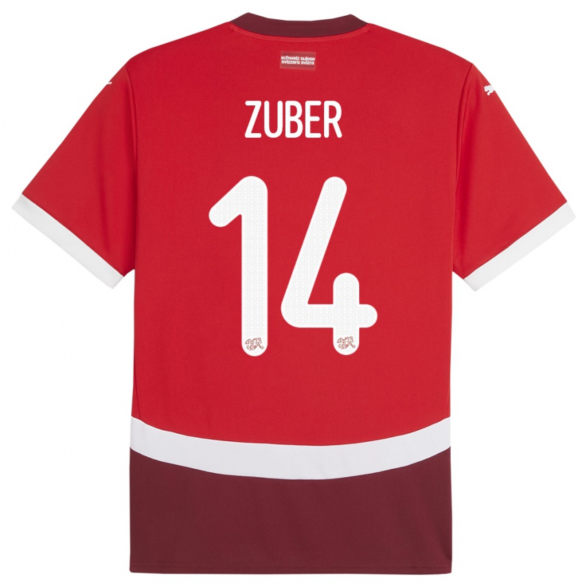 Bambino Maglia Svizzera Steven Zuber #14 Rosso Kit Gara Home 24-26 Maglietta