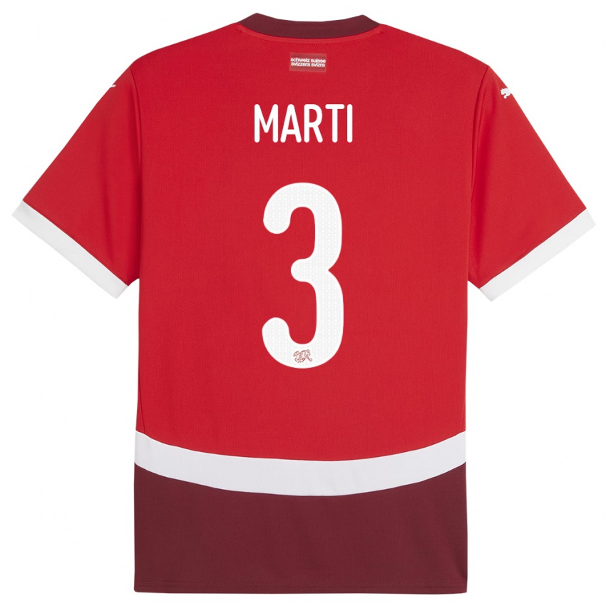 Bambino Maglia Svizzera Lara Marti #3 Rosso Kit Gara Home 24-26 Maglietta