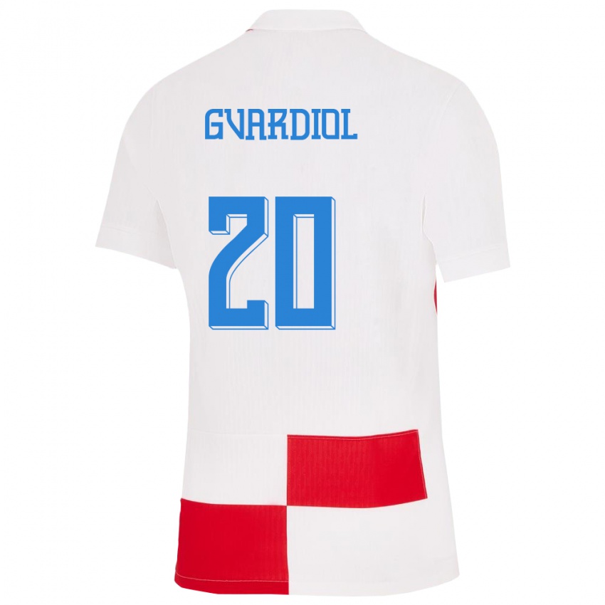 Bambino Maglia Croazia Josko Gvardiol #20 Bianco Rosso Kit Gara Home 24-26 Maglietta