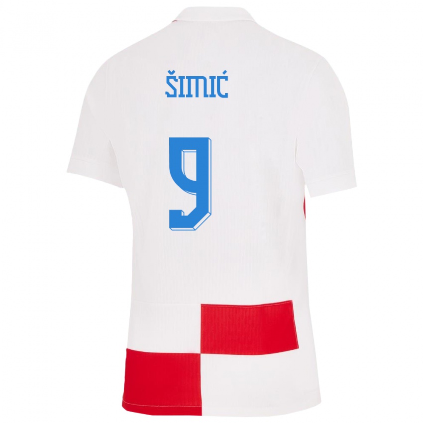 Bambino Maglia Croazia Roko Simic #9 Bianco Rosso Kit Gara Home 24-26 Maglietta