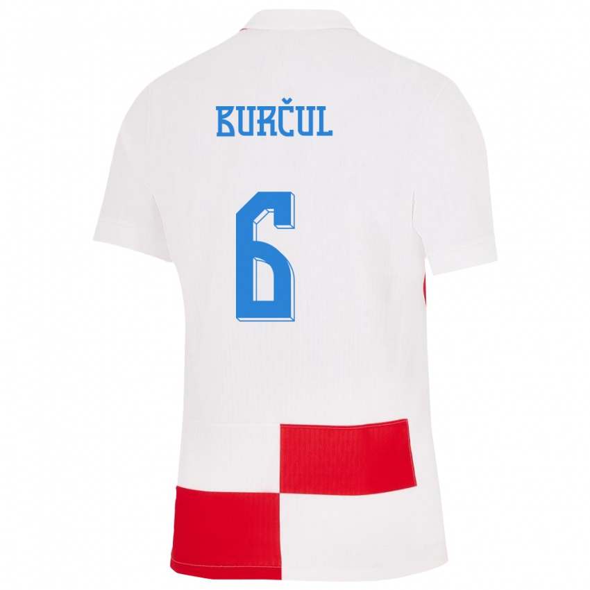 Bambino Maglia Croazia Bruno Burcul #6 Bianco Rosso Kit Gara Home 24-26 Maglietta
